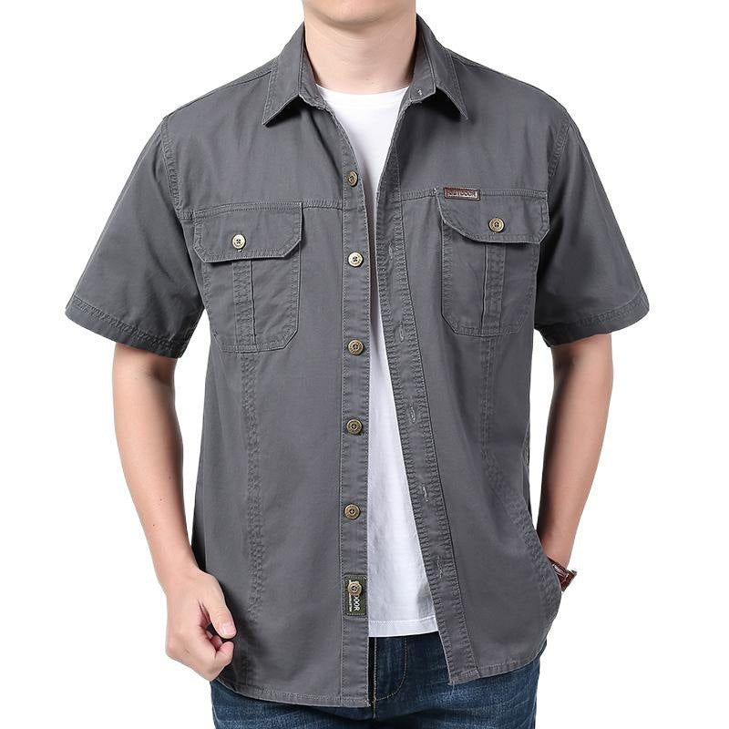 Street-Wave Men's Short Sleeve Cotton Blend Shirt With Chest Pockets And Relaxed Fit