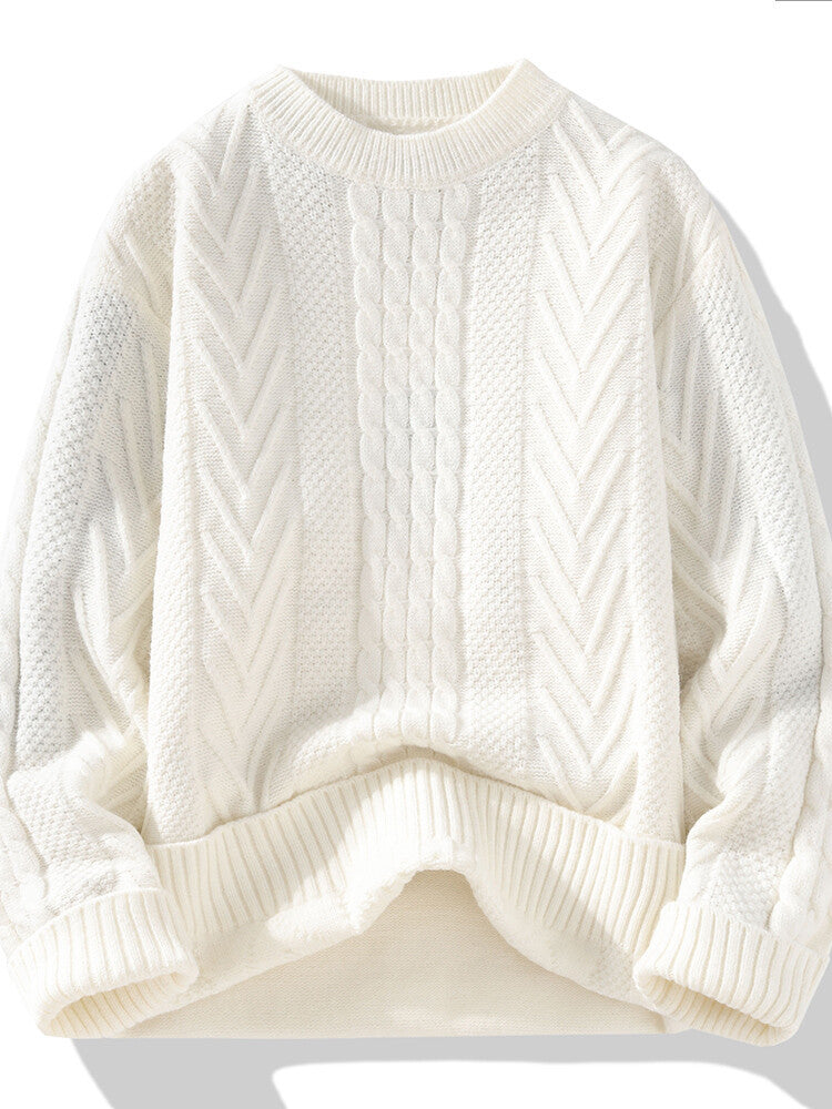 Street-Wave Mens Cable Knit Pullover With Modern Braided And Ribbed Texture Cozy Premium Knitwear