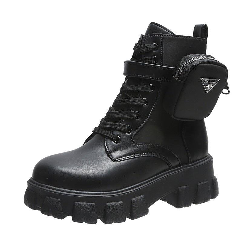 Street-wave Women Chunky Boots With Practical Side Pocket Design For Everyday Style
