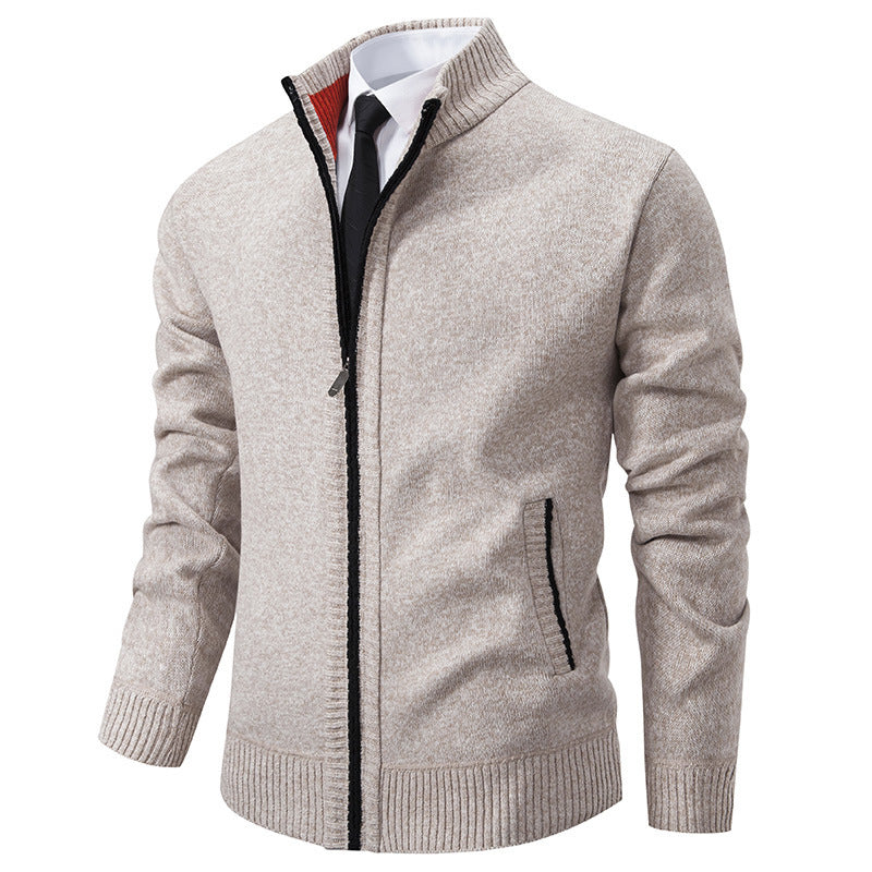 Street-wave Men's Casual Knit Jacket With Stand Collar And Zipper For Versatile Comfort