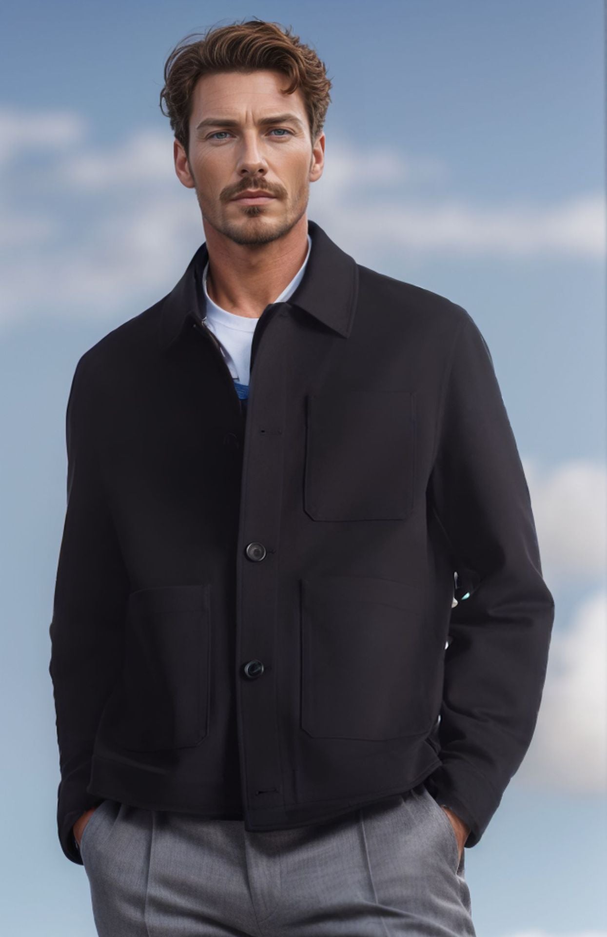 Street-wave Modern Utility Jacket For Men With Practical Pockets And High Collar For Urban Style