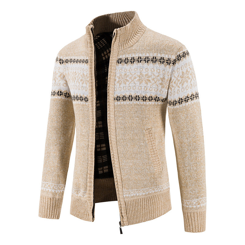 Mens Cardigan Street-Wave Cozy Wool Blend With Modern Nordic Pattern Zip Front Warmth For Men