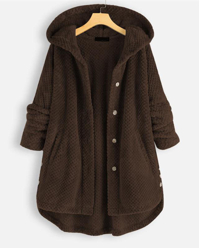Street Wave Cozy Fleece Hooded Sweatshirt Jacket With Rounded Hem For Women Warm Comfort