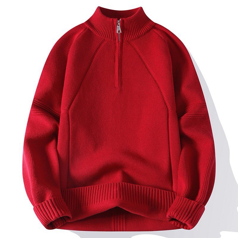 Street-Wave Men's High Collar Zip Knit Pullover Cozy Versatile Winter Sweater Premium Warmth