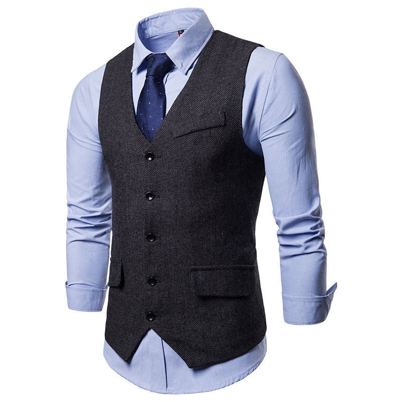 Mens Elegant Herringbone Vest Street Wave With Practical Pockets For Formal Wear