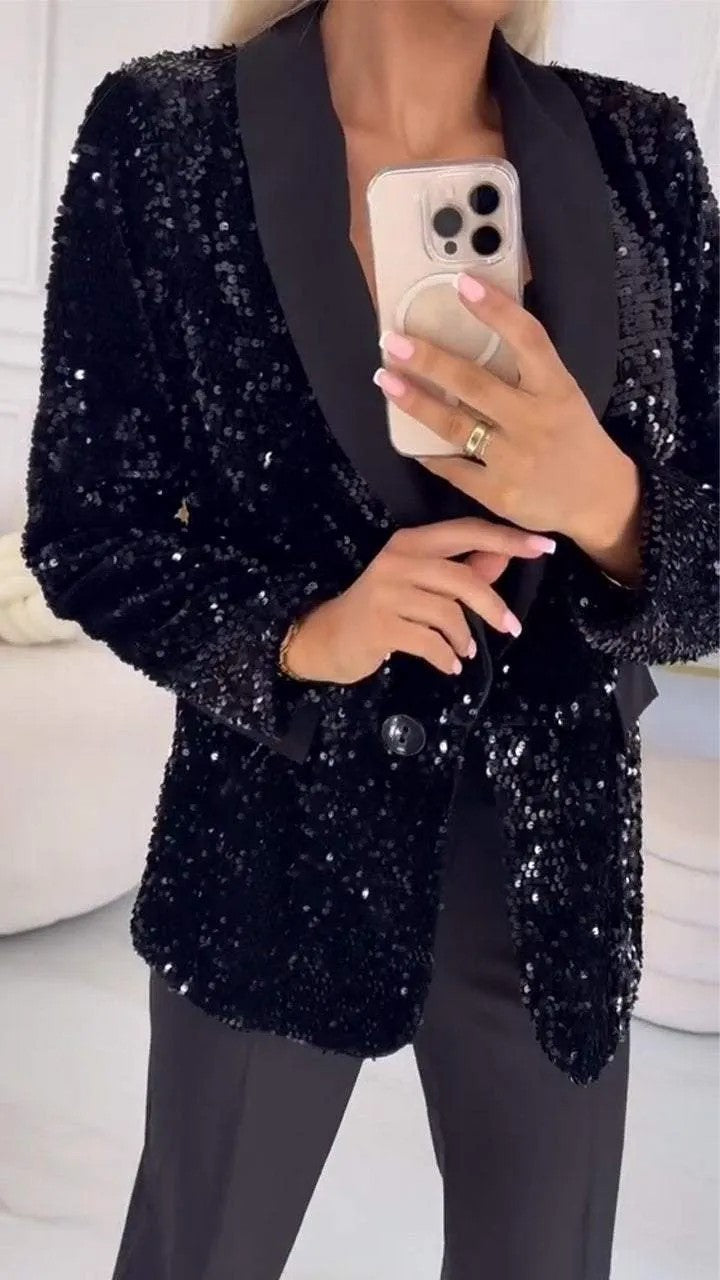 Street-Wave Glitter Blazer For Women With Sparkling Sequin Finish Elegant Festive Statement