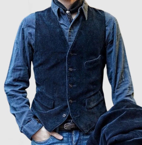 Corduroy Vest For Men Rustic Look With Practical Pockets Street-Wave Timeless Versatile Rugged Style