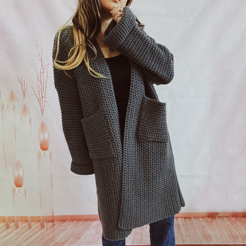 Streetwave Chunky Knit Cardigan With Pockets For Women Cotton Blend Warmth V Neck Cozy