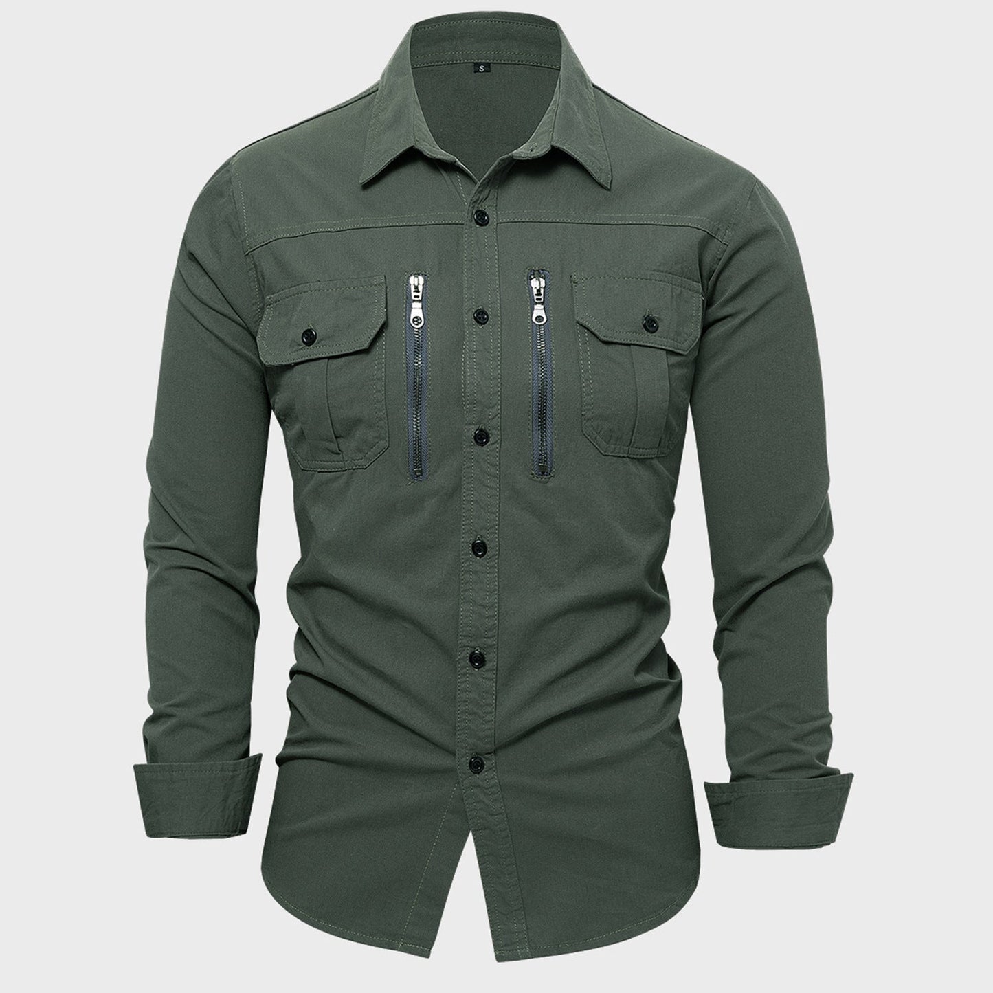 Streetwave Mens Cotton Shirt With Zipper Chest Pockets For Everyday Wear Premium Breathable Durable Long Sleeve