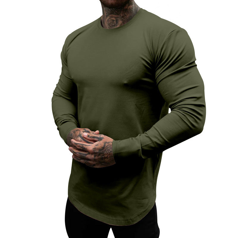 Mens Soft Cotton Blend Long Sleeve Shirt With Round Neck Street-wave Comfortable Everyday Essential