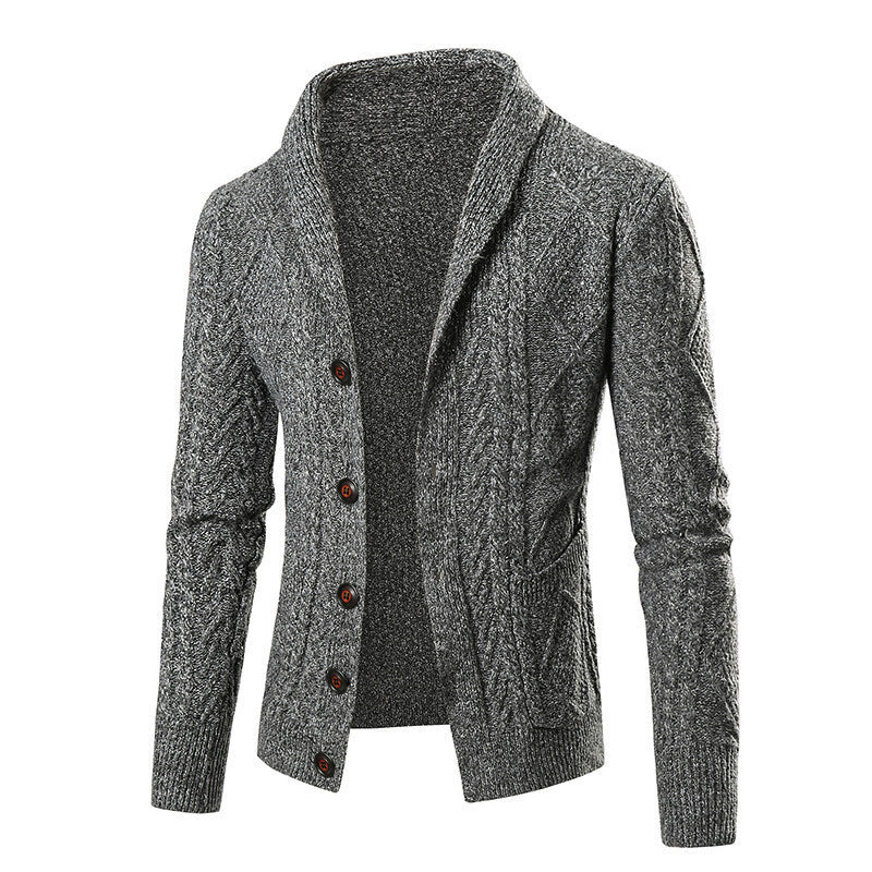 Street-wave Men's Cable Knit Cardigan With Modern Pattern And Practical Pockets For Warm Comfort