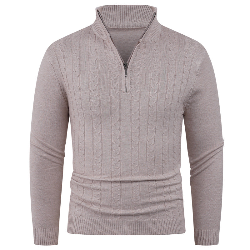Mens Structured Knit Pullover With Zip Collar Street Wave For Modern Men Breathable Comfort
