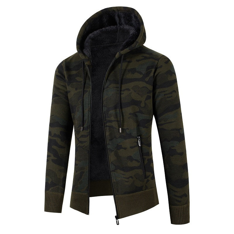 Street-Wave Camouflage Fleece-Lined Hoodie Jacket For Men Modern Warm Urban Comfort