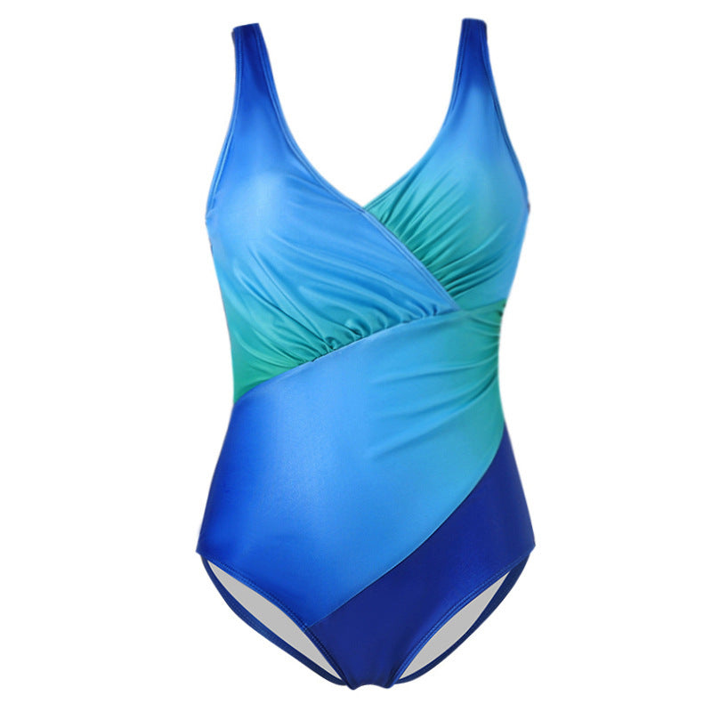 Street Wave Vibrant Rainbow Gradient Swimsuit For Plus Size Women Halter One Piece Bathing Suit
