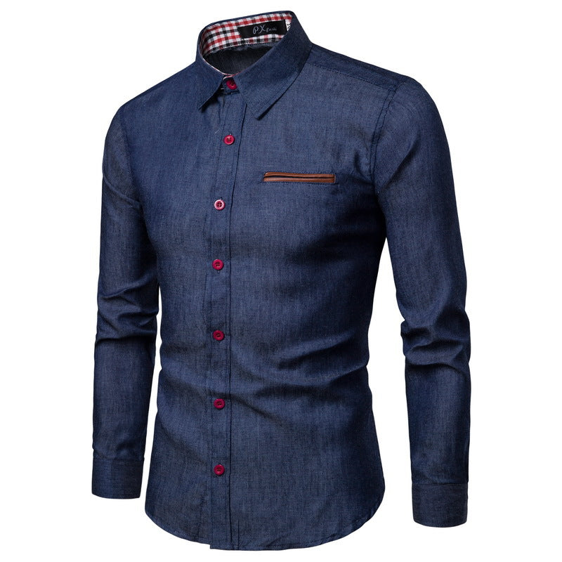 Street-Wave Mens Classic Denim Shirt With Contrast Accents For Everyday Style And Comfort