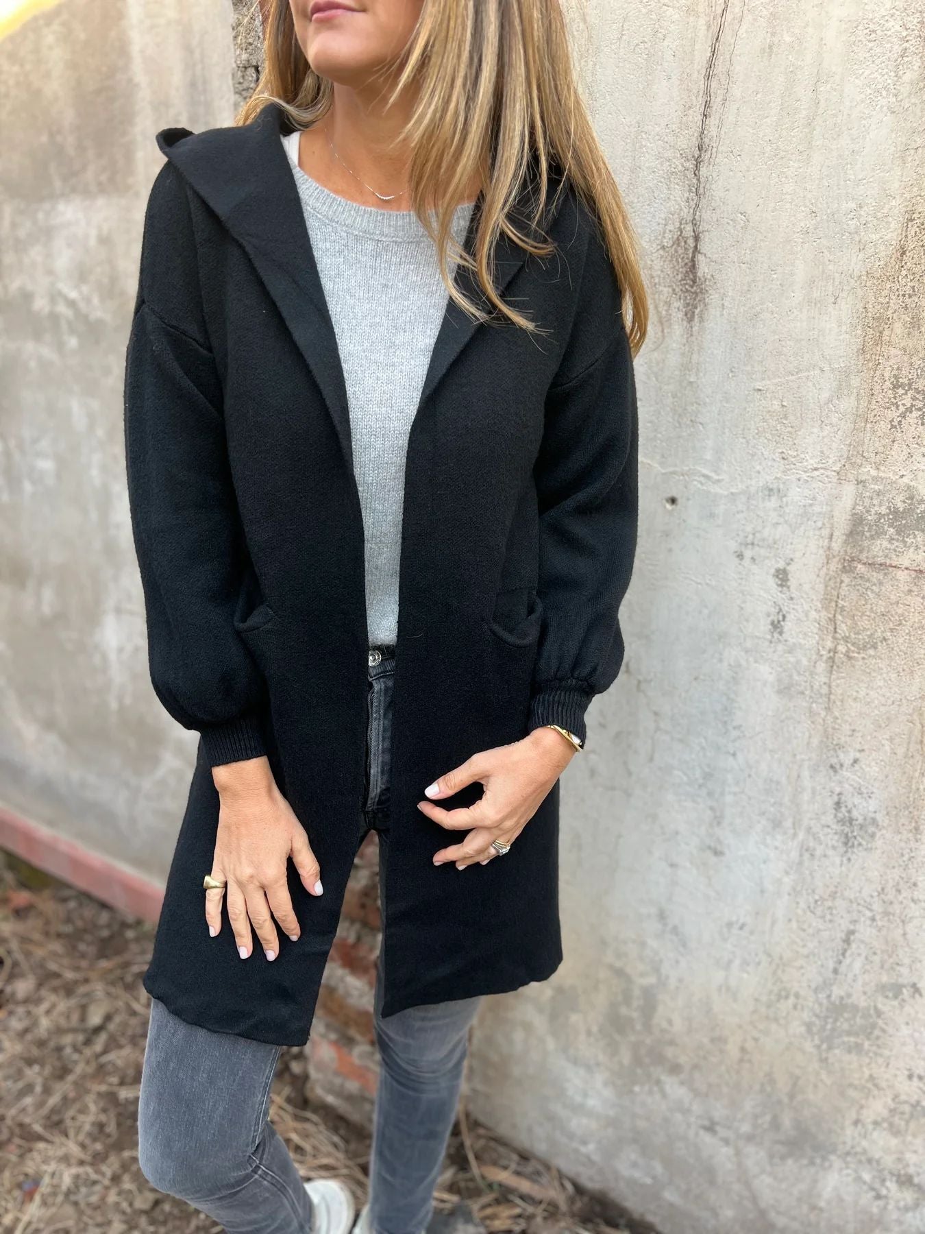 Street-Wave Woolen Hooded Jacket With Pockets For Women Cozy Midlength Outerwear Everyday Warmth