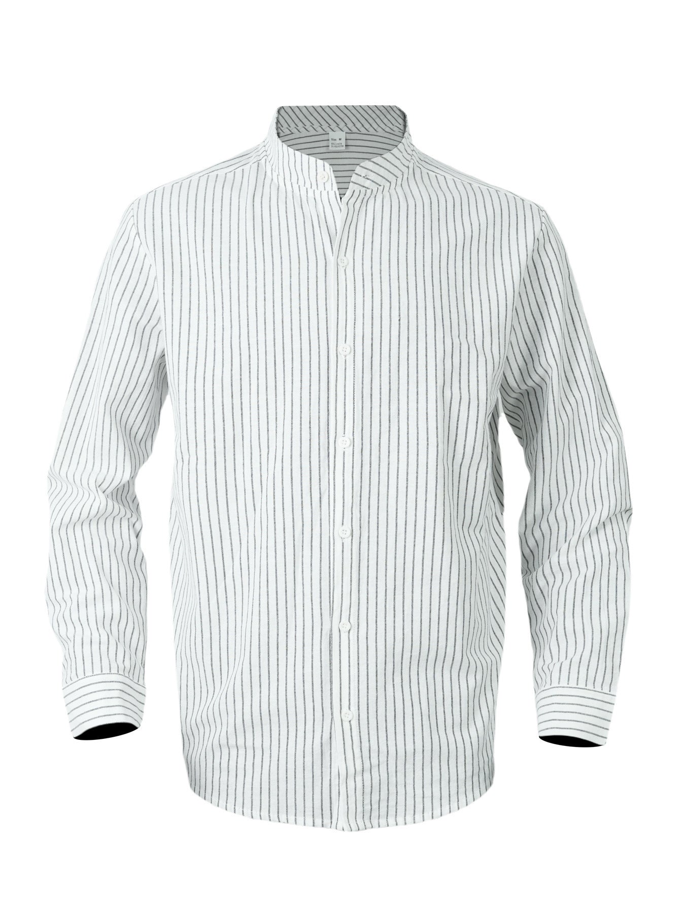 Streetwave Mens Vertical Stripe Shirt With Modern Stand Collar Premium Cotton Blend For Fashion Forward Men