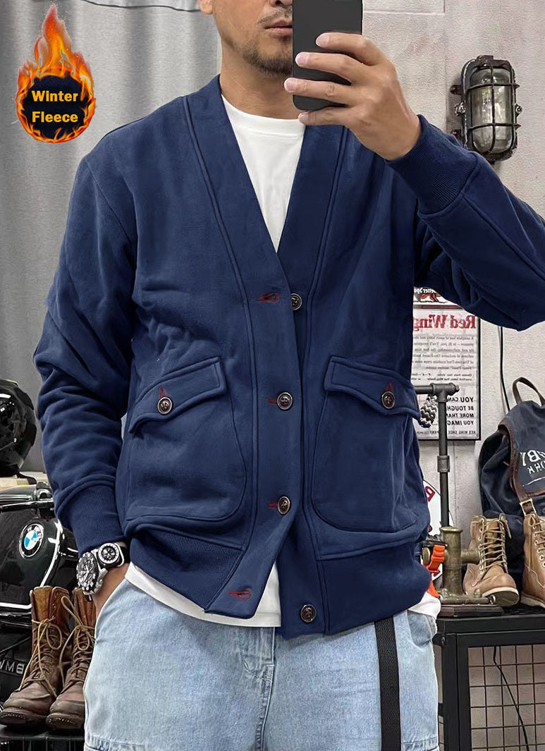 Mens Fleece Jacket With Practical Pockets And Elegant Button Placket Streetwave Gear