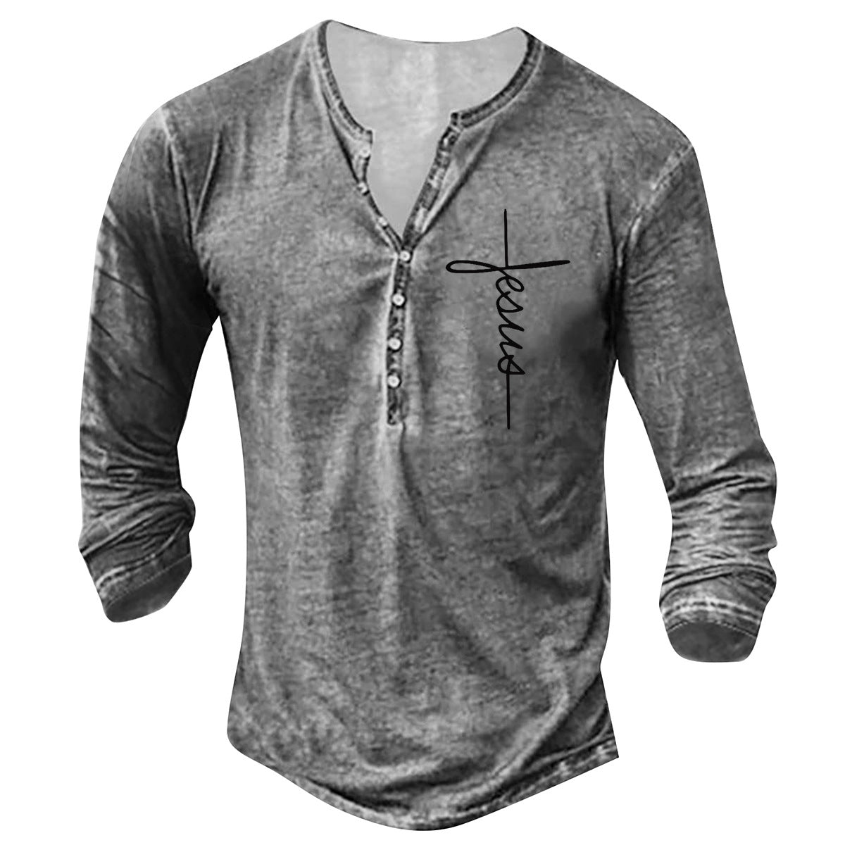 Mens Long Sleeve Henley Shirt With Creative Graphic Print By Streetwave For Men Casual