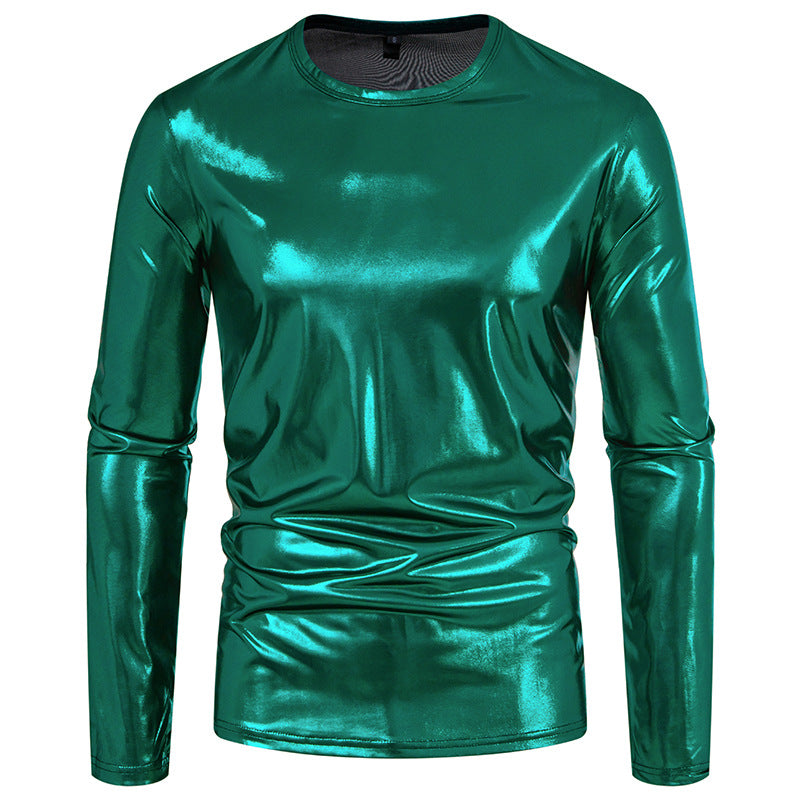 Street-Wave Men's Reflective Long Sleeve Shirt With Smooth Metallic Fabric For Modern Style