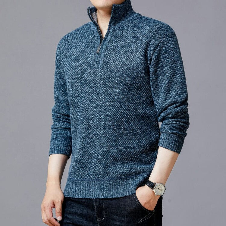 Street-Wave Men's Knit Sweater With Modern Stand Collar And Textured Surface For Casual To Smart Looks