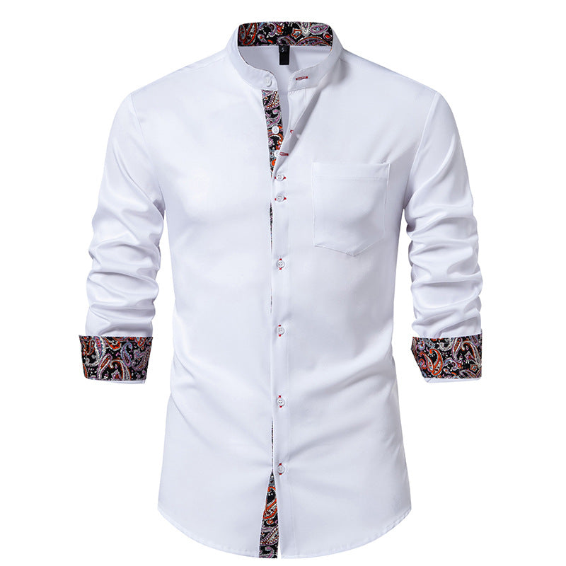 Street-Wave Men's Long Sleeve Shirt With Modern Stand Collar And Paisley Pattern For Style Conscious Men