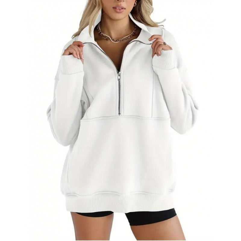 Street-wave Women's Oversized Half Zip Sweatshirt For Effortless Comfort And Style