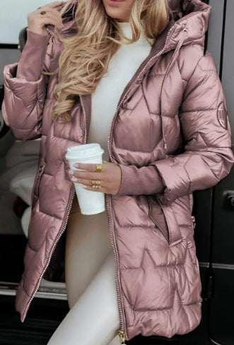 Street-wave Womens Longline Puffer Jacket With High Hood And Side Zippers Warm Insulated Winter Coat