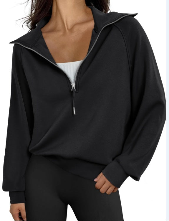 Street-wave Womens High Collar Zip Sweatshirt Cozy Versatile Casual Pullover For Everyday Wear