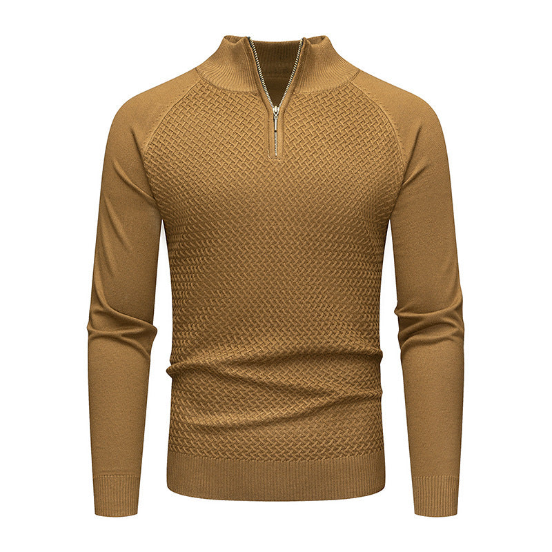 Street-wave Men's Zip Up Knit Pullover with Comfortable Fit, Versatile for Office and Casual Wear