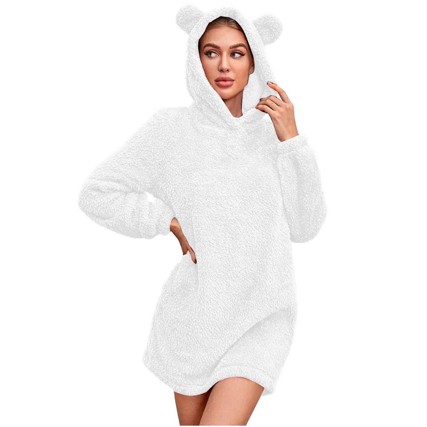 Street Wave Bear Ear Hoodie Women Plush Cozy Warmth With Ultra Soft Plush Fleece Inside For All Day Comfort