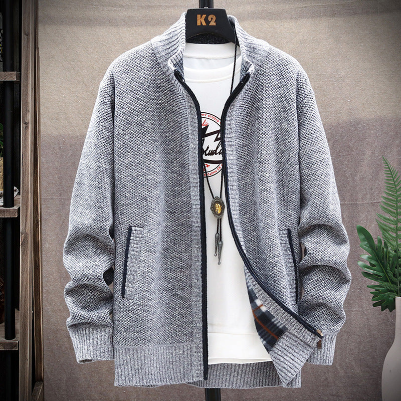 Streetwave Mens Knit Cardigan With Stand Collar And Pockets For Casual Smart Look