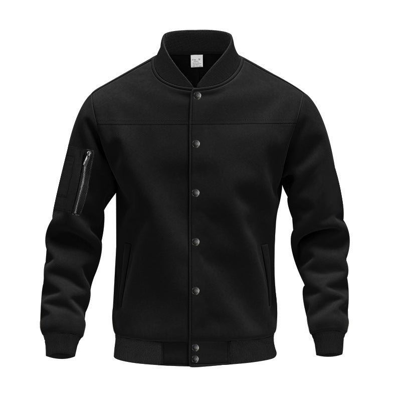 Mens Stylish College Jacket Streetwave Zipper Pockets Ribbed Cuffs Versatile Everyday Wear