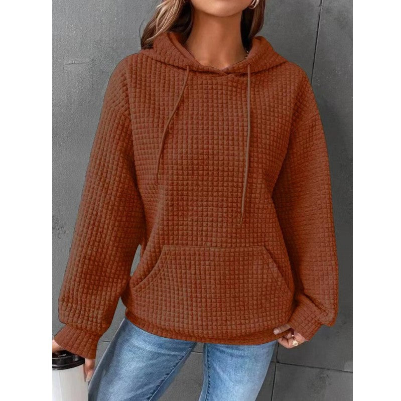 Women Waffle Knit Hoodie by Street Wave With Kangaroo Pocket Cozy All Day Comfort Casual Fit
