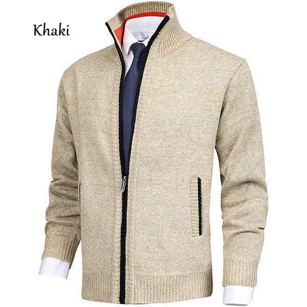 Street-Wave Mens Knit Cardigan With Stand Collar And Zipper For Soft Comfort And Style