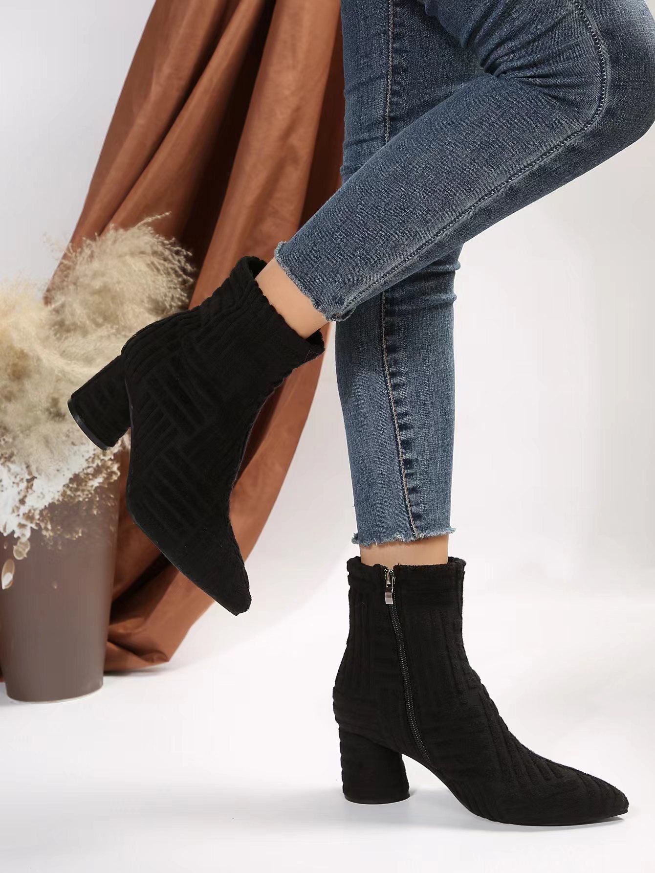 Street Wave Women Knit Ankle Boots With Cozy Block Heel For All Day Comfort And Modern Style In Bold Orange