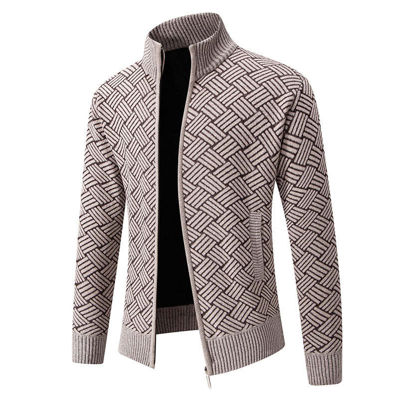 Street-Wave Men's Knit Cardigan With Modern Plaid Pattern Soft Breathable Comfort