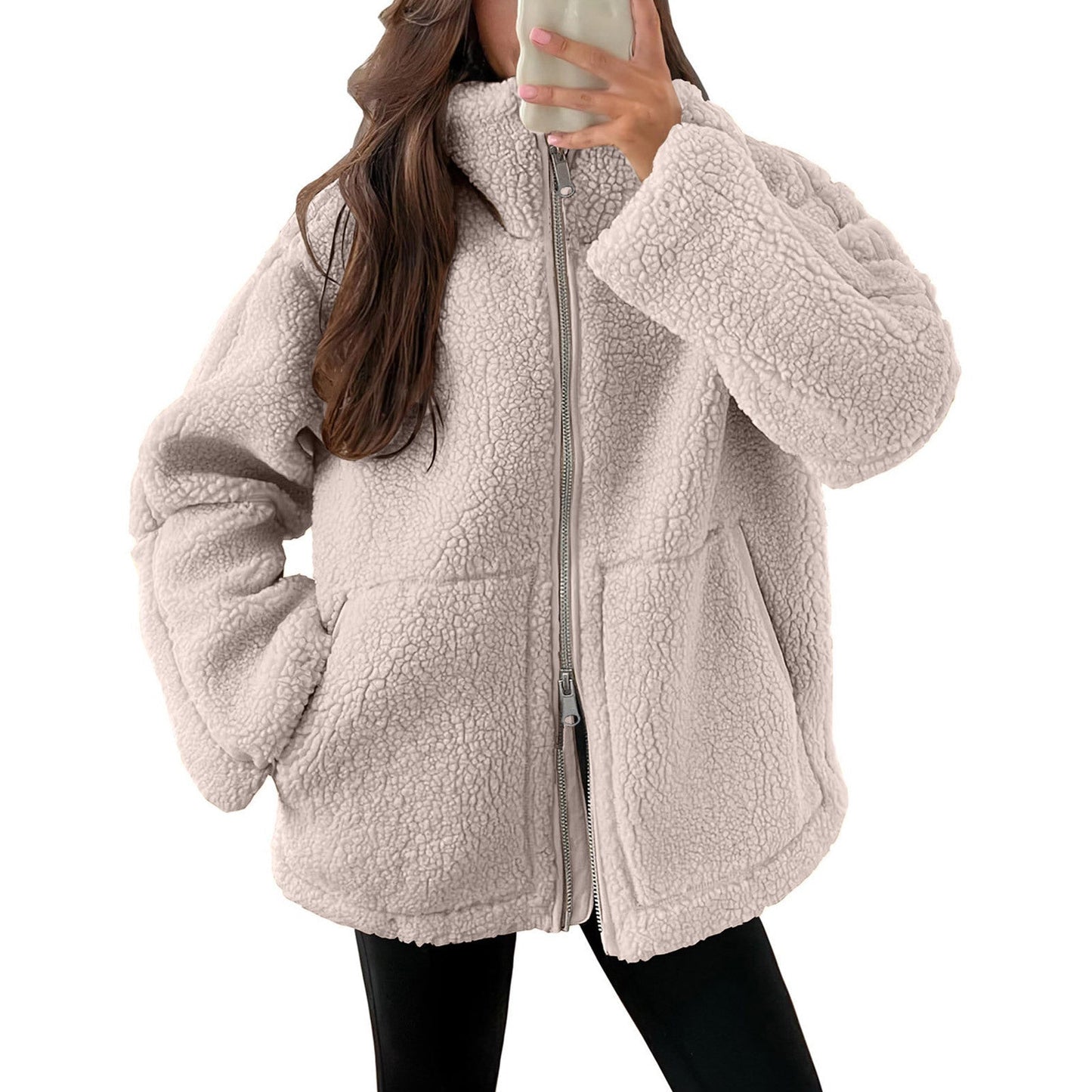 Women Cozy Fleece Hoodie Street-Wave Plush Sherpa Zip Up Warmth And Daily Comfort