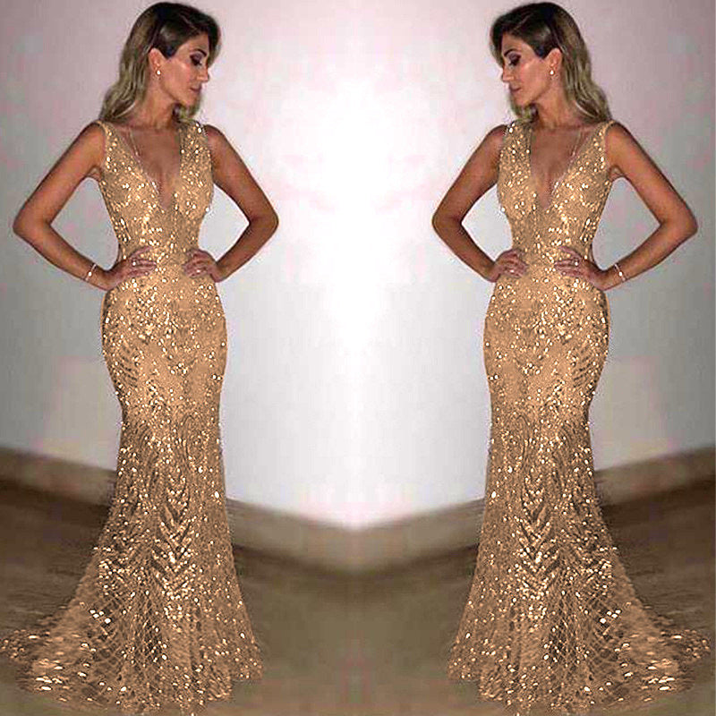 Street-wave Elegant Sequin Evening Dress For Women Sparkling Figure-Hugging Gown