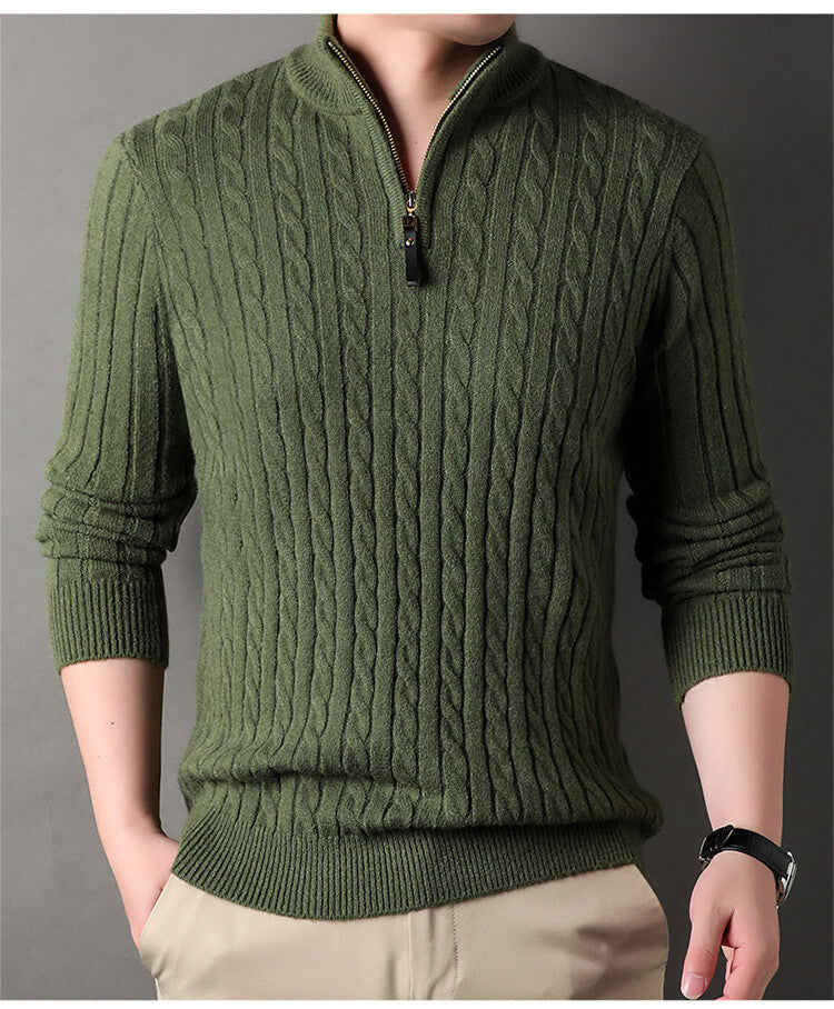 Streetwave Men's Zip Up Cable Knit Pullover Premium Soft Cotton For Modern Everyday Style And Comfort