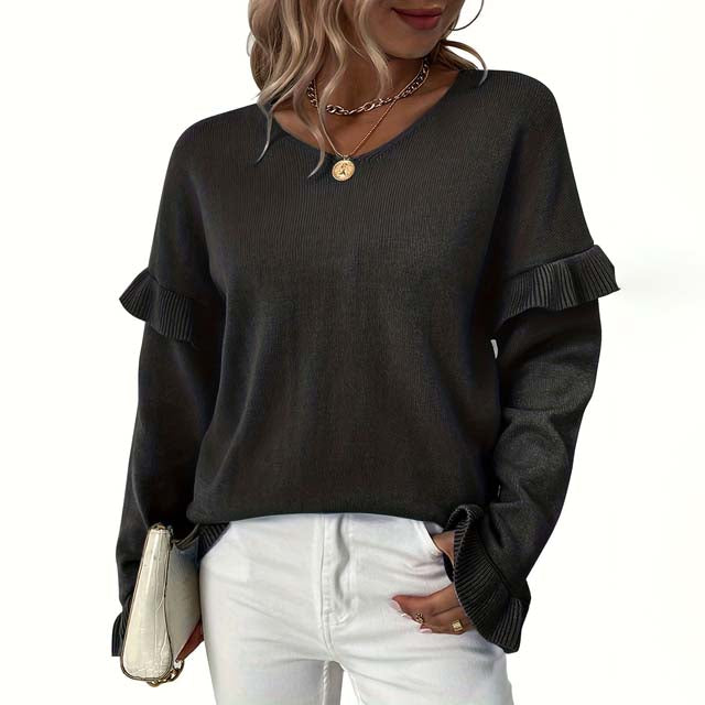 Street-Wave V-Neck Ruffle Soft Cotton Sweater For Women