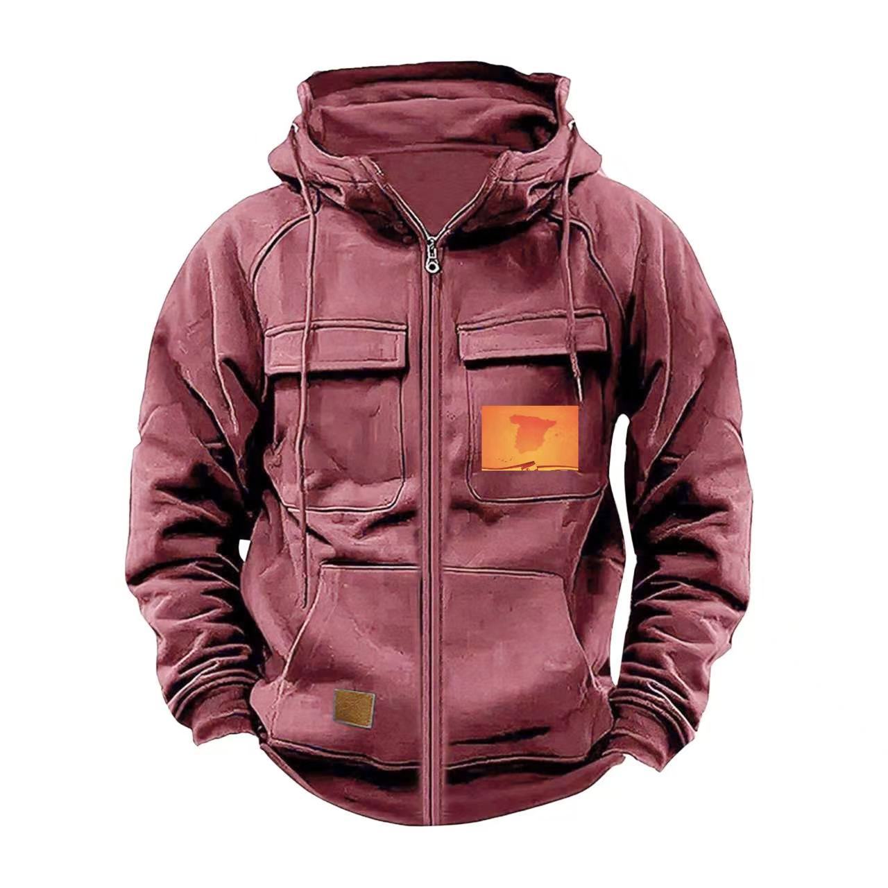 Street-wave Mens Multifunctional Hooded Jacket With Practical Pockets All-Season