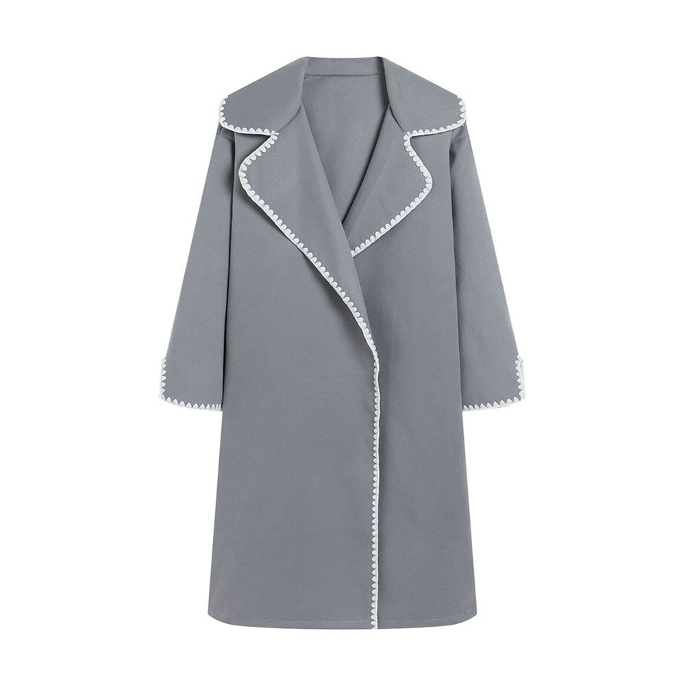 Street Wave Oversized Wool Windbreaker Coat With Embroidered Details Long Length For Plus Size Women
