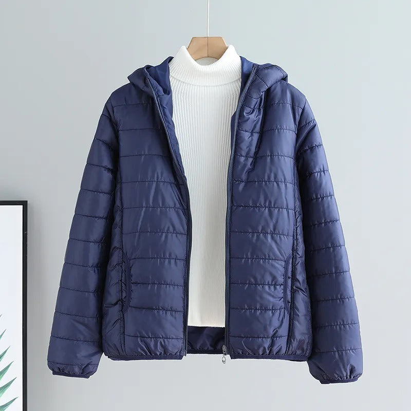 Womens Puffer Jacket Street Wave Hooded With Practical Pockets Warmth For Transitional Weather