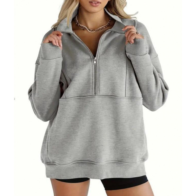 Street-wave Women's Oversized Half Zip Sweatshirt For Effortless Comfort And Style