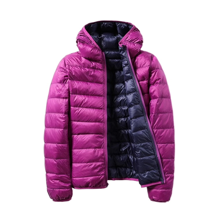 Street-Wave Reversible Puffer Jacket For Women With Hood Two Styles In One Pink Interior