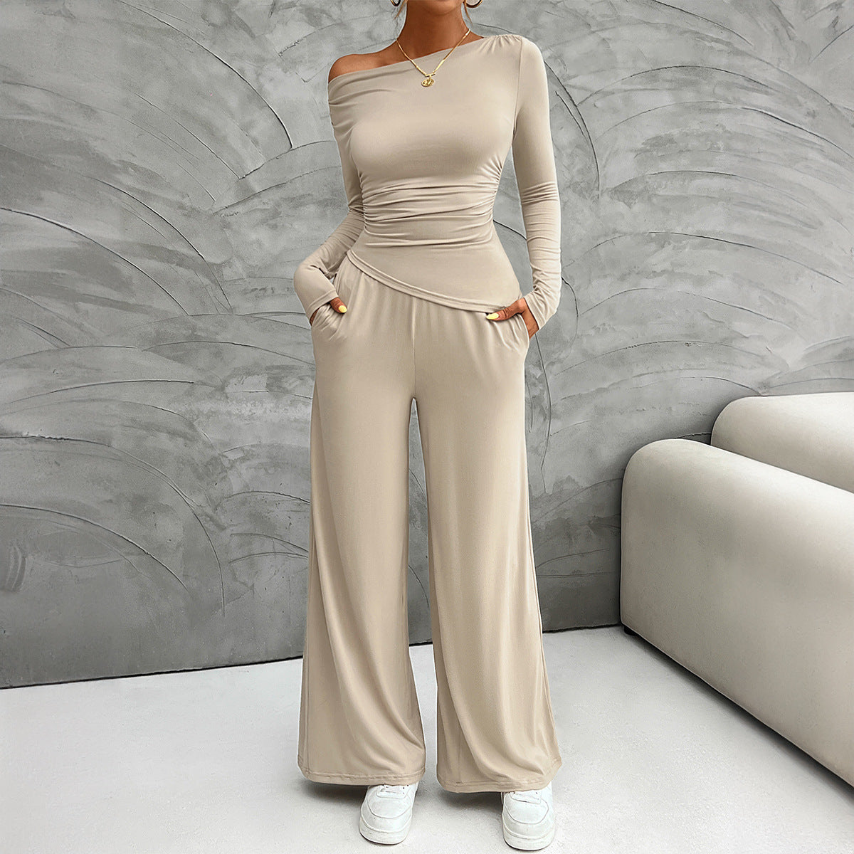 Nordic Flair Women Slim Fit Suit Set High Waisted Wide Leg Pants Street Wave
