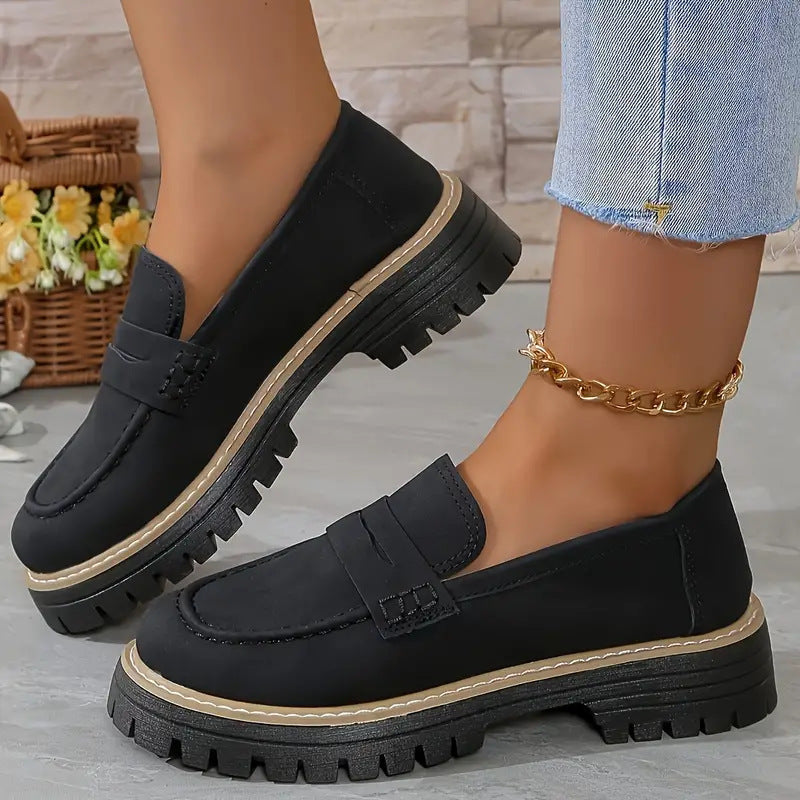 Heidi Mode Women Loafers With Thick Sole And Comfortable Slip On Design British Style Fashion