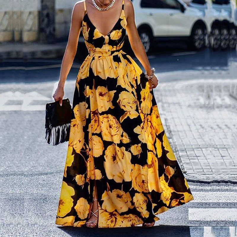 Street-Wave Womens Maxi Dress Breathable Spaghetti Straps