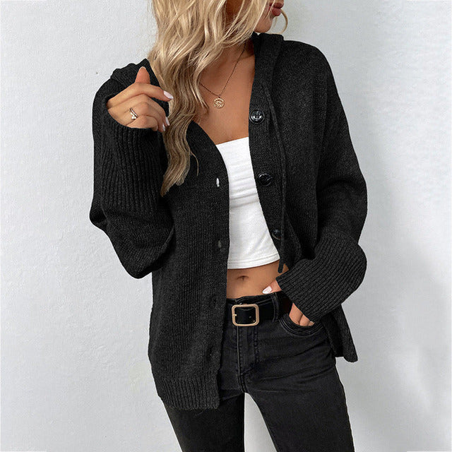 Street-Wave Hooded Knit Cardigan for Women Soft Cotton-Poly Blend Cozy Everyday Layer